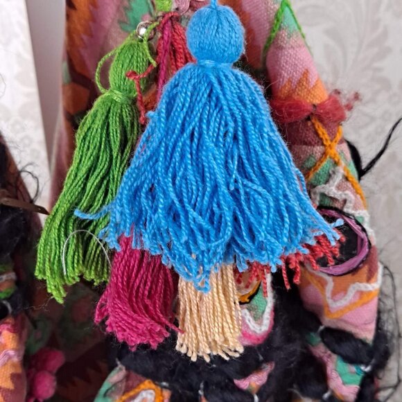 Sondra Roberts Large Orange Shoulder Tote Bag Embroidered Mirrors Coins Tassels - Picture 5 of 15